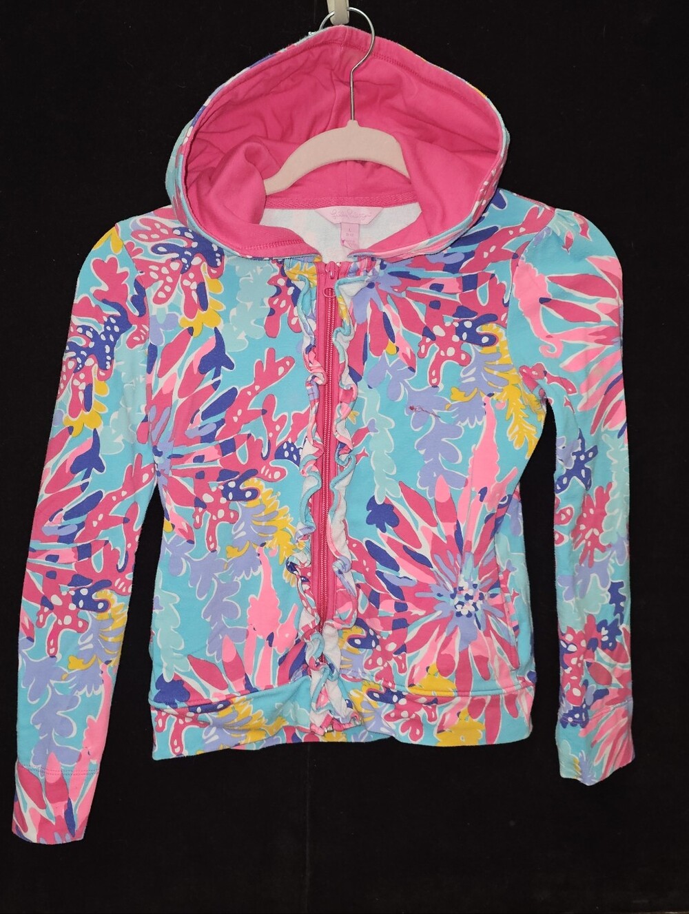 Lilly Pulitzer Girls' L 8/10 Floral Zip Hoodie Jacket - Pink & Aqua